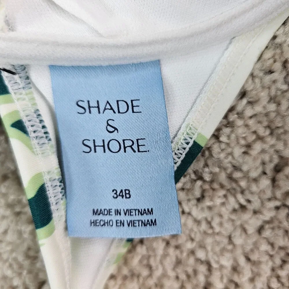 Shade & Shore Green Cream Halter Bikini Top 34B NWT Tropical Swimwear